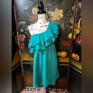 Rebecca Taylor one shoulder fun casual, event,  or party green emerald dress